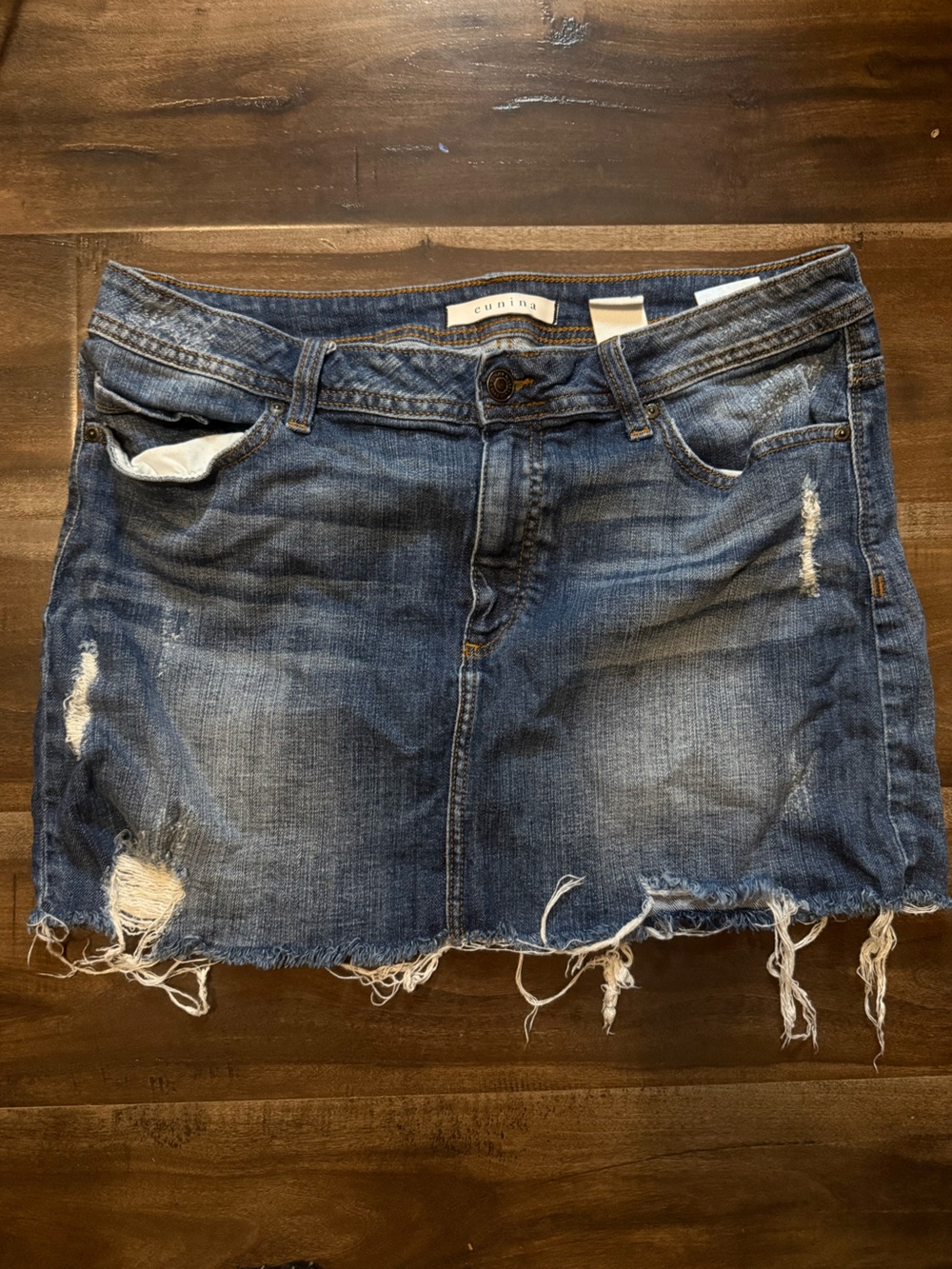Eunina Distressed Blue Denim Mini Skirt